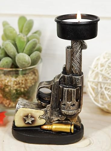 Miniatura 2 de Ebros Gift Rústico Old World Western Outlaw Cowboy Six Shooter Revolver Pistol Gun con bala Vela votiva Vela Vela Vela Figura Decorativa Country