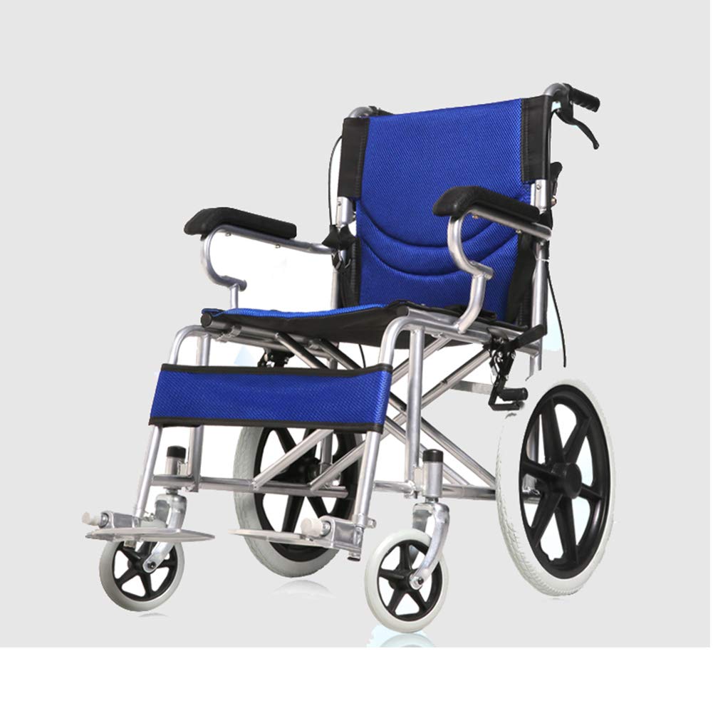 SXSLTSA Lightweight Folding Travel Lightweight Transport Mobile Wheelchair Aluminium Portable Detachable Leggings and Belts Blue