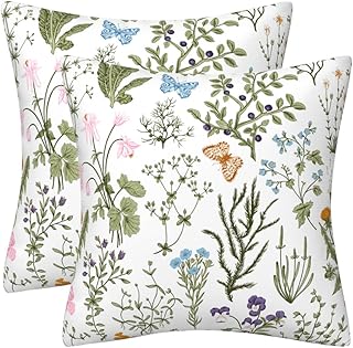 2er Set Kissenbezug 40 x 40 cm Salbei Grün Floral Zierkissen Weichen Samt Dekokissen Kissenhülle Quadrat Kissenbezüge für Sofa Bett Couch Deko Kissen Garten Wohnzimmer Sofakissen