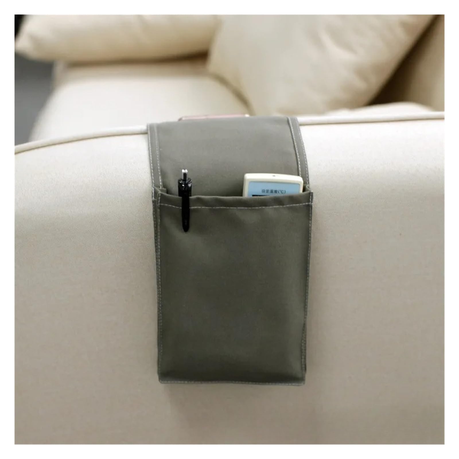 Iopklytf Grey Sofa Armrest Organizer Cotton Linen Bedside Hanging Storage Organizer