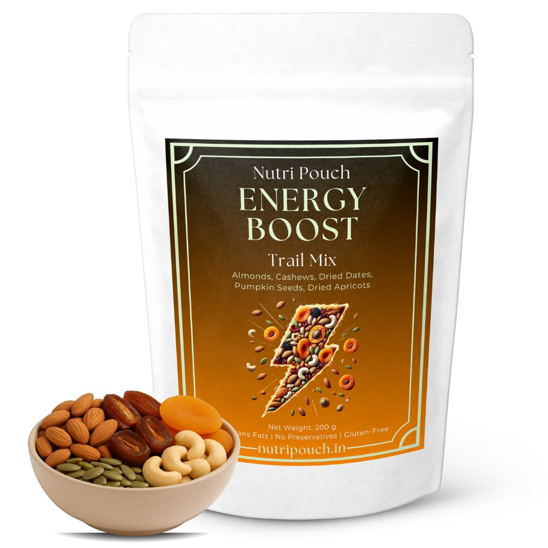 Nutri Pouch Energy Boost Trail Mix – Premium Dry Fruits & Nuts Blend with Almonds, Cashews, Apricots, Dry Dates & Assorted Seeds (1 x 200 g) | Healthy Energy Snack Rich in Protein & Fiber-image-36