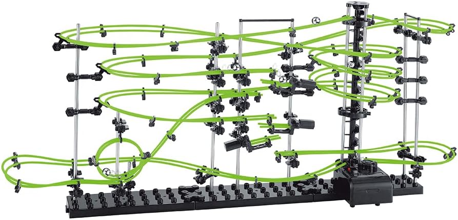 Glow in The Dark Marble Roller Coaster Kit Level 3 Model, 343 PCS DIY Building Maze Game with 3 Steel Balls for Adults and Teens Creative Project and Home Decoration Gift