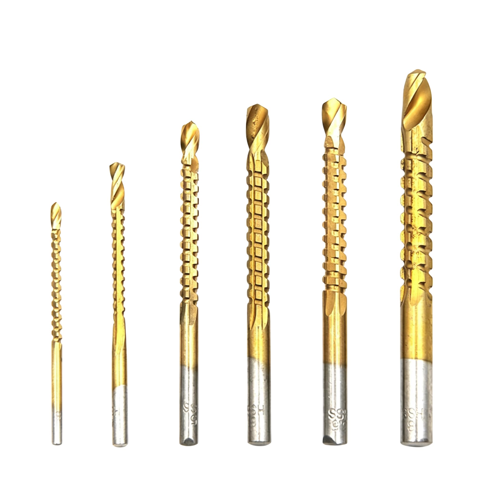 6Pcs 3-8mm Drill Saw Bit Set Titanium Twist Drill Bits for Wood Meta Plastic Hole Tool Serrated Side Cutting Drill Bits Set for Woodworking Carpentry DIY 3/4/5/6/6.5/8mm Building Engineering Tools