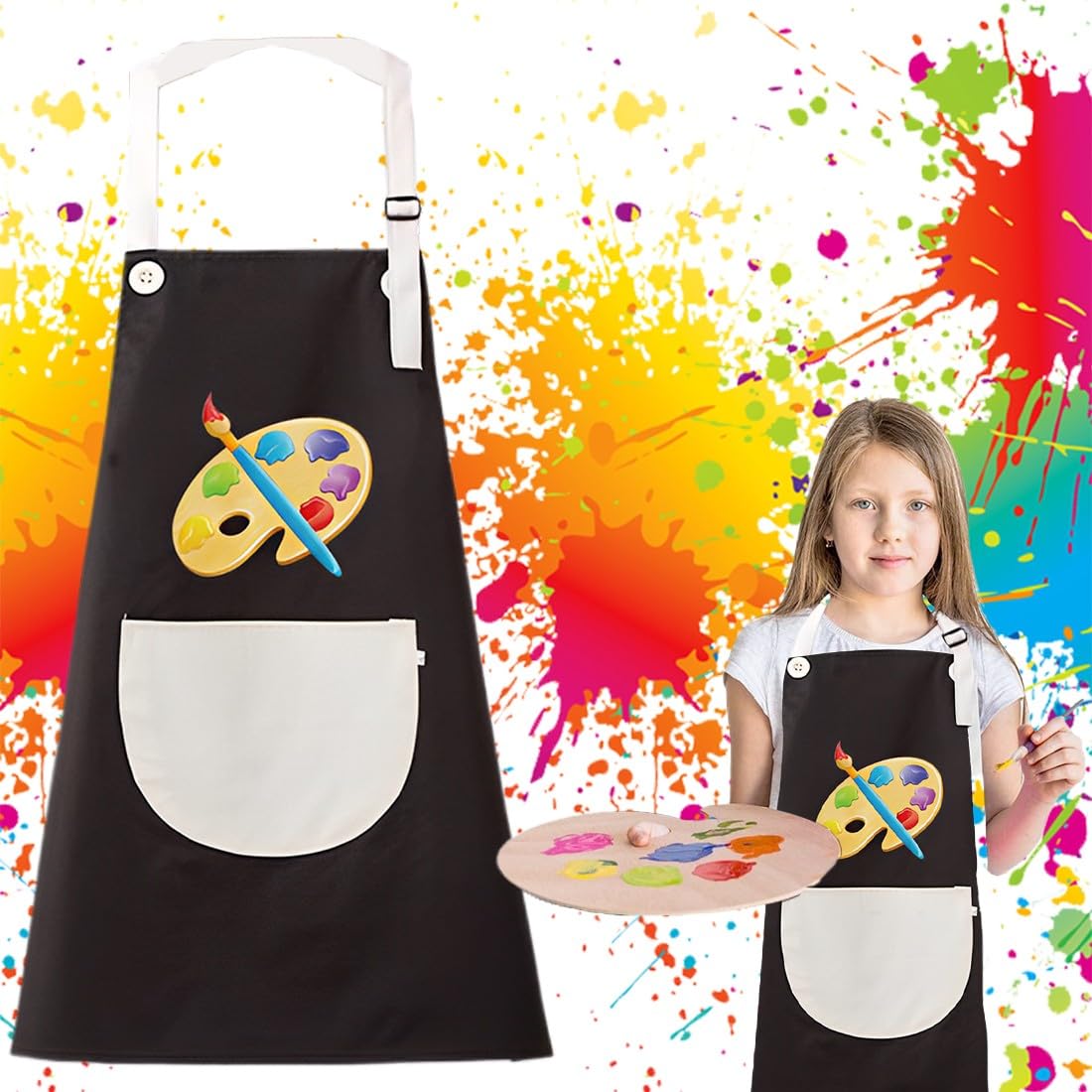 ZUWIJEQ Delantales Niños 5 a 11 Años 1pcs Delantal Infantil Pintura Delantal Cocina Niña Niño Impermeable Ajustable Delantales para Niños con Bolsillos para Cocina Hornear Pintura Artesanía, Azul