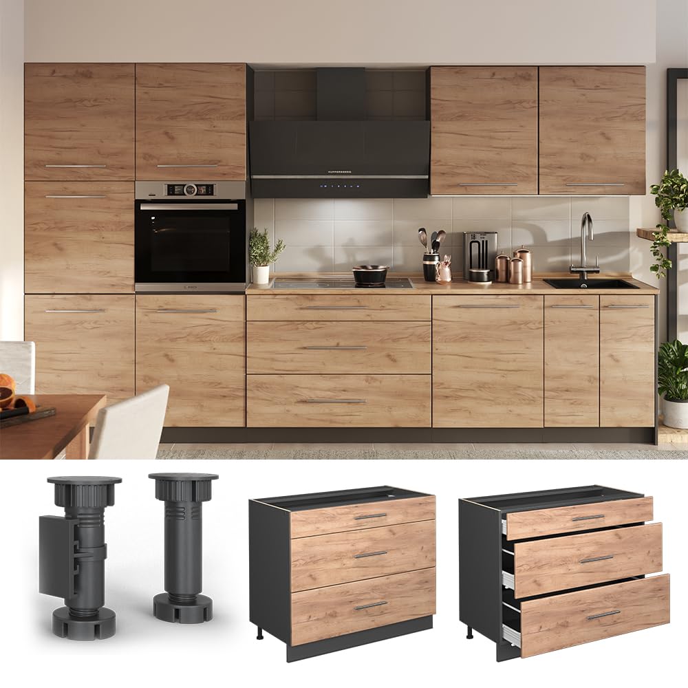 Vicco Küchenunterschrank Fame-Line, Goldkraft Eiche/Anthrazit, 100 cm, AP Anthrazit, zur Kombination mit weiteren Modulen der Fame-Line Serie