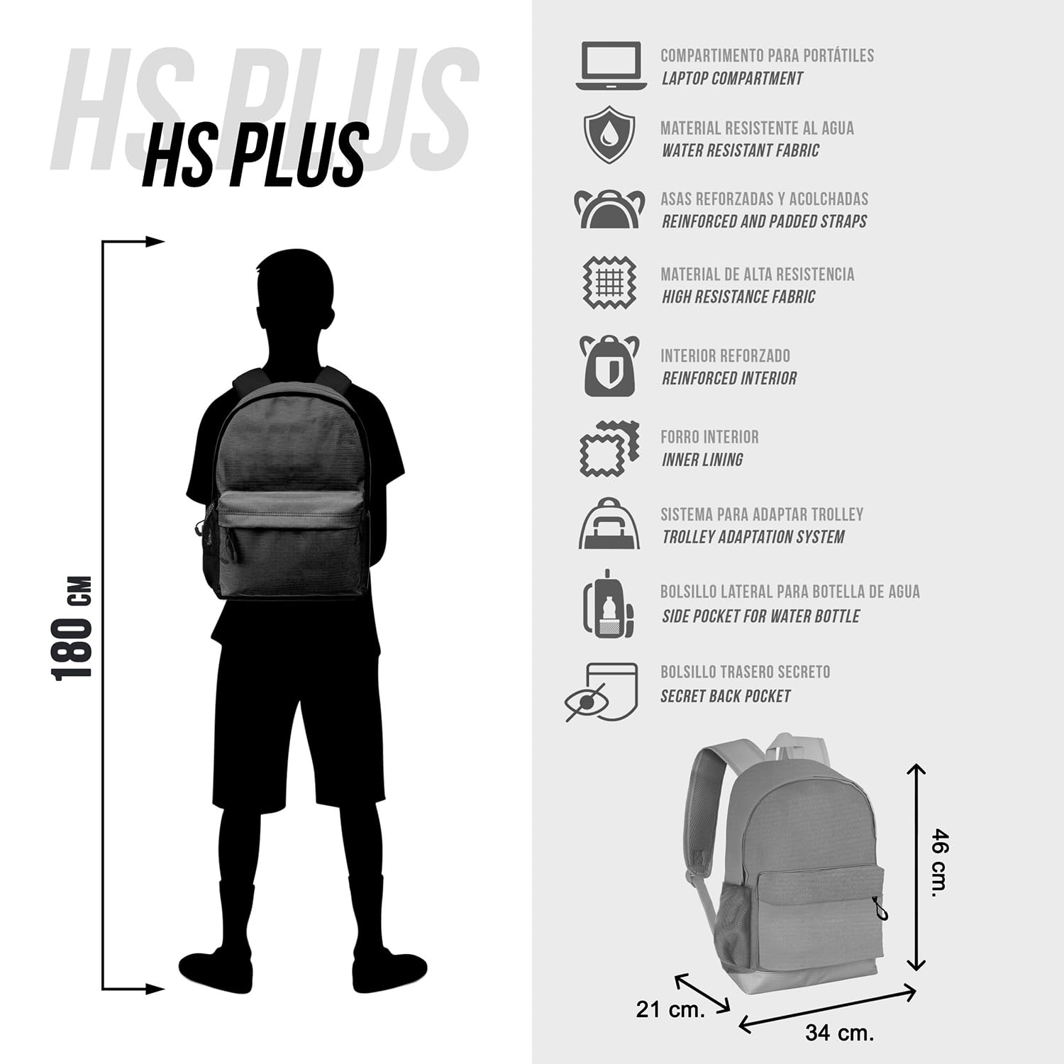 Naruto Kanji-Sac à Dos HS Plus, Noir, 30 x 44 cm, Capacité 23 L