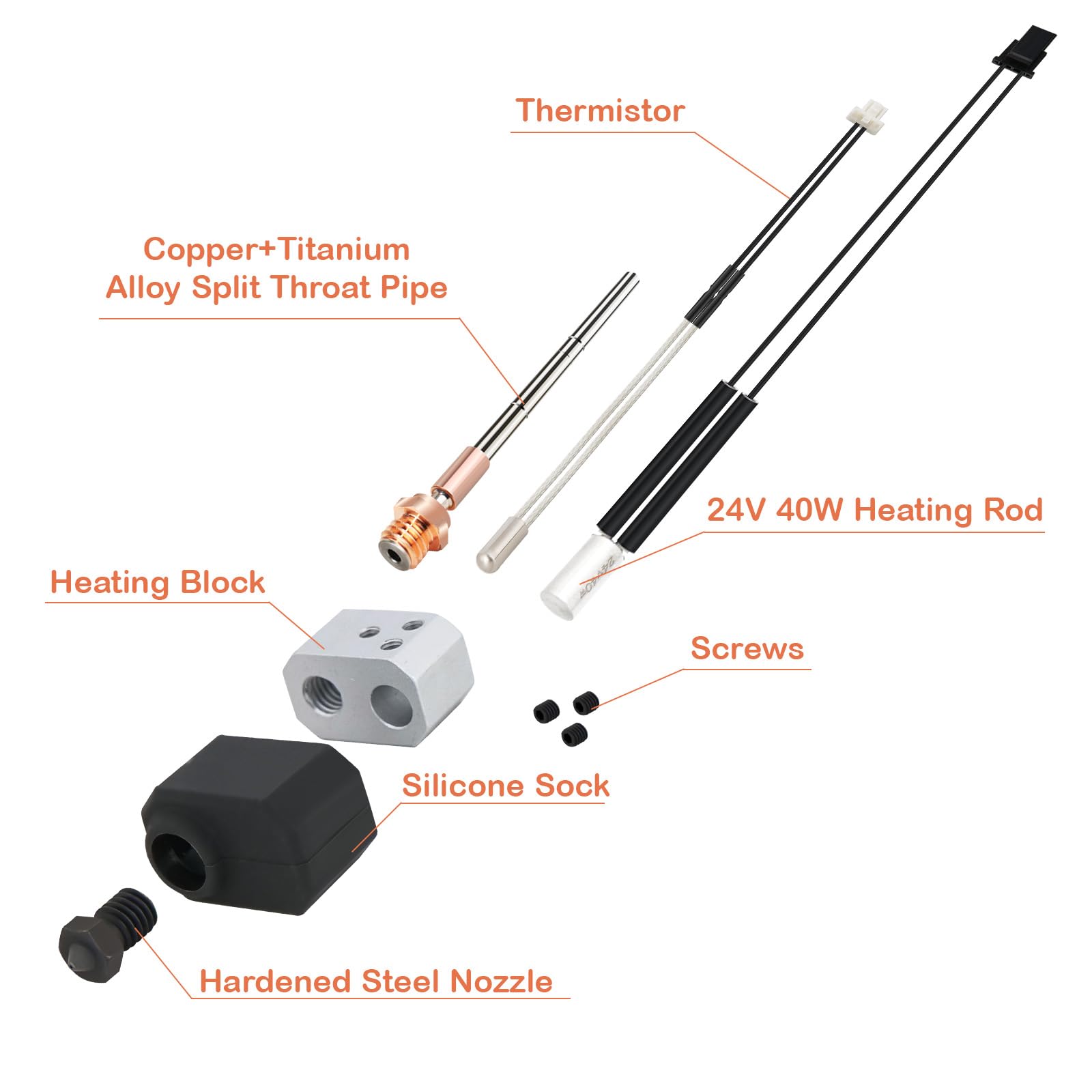 24 V 40 W MK4 XL Hotend para Prusa, Hotend Kit de cabezal de impresión, bloque de calefacción, boquilla de acero endurecido, boquilla de 0,4 mm, extrusora Hotend para Prusa i3 MK4/XL