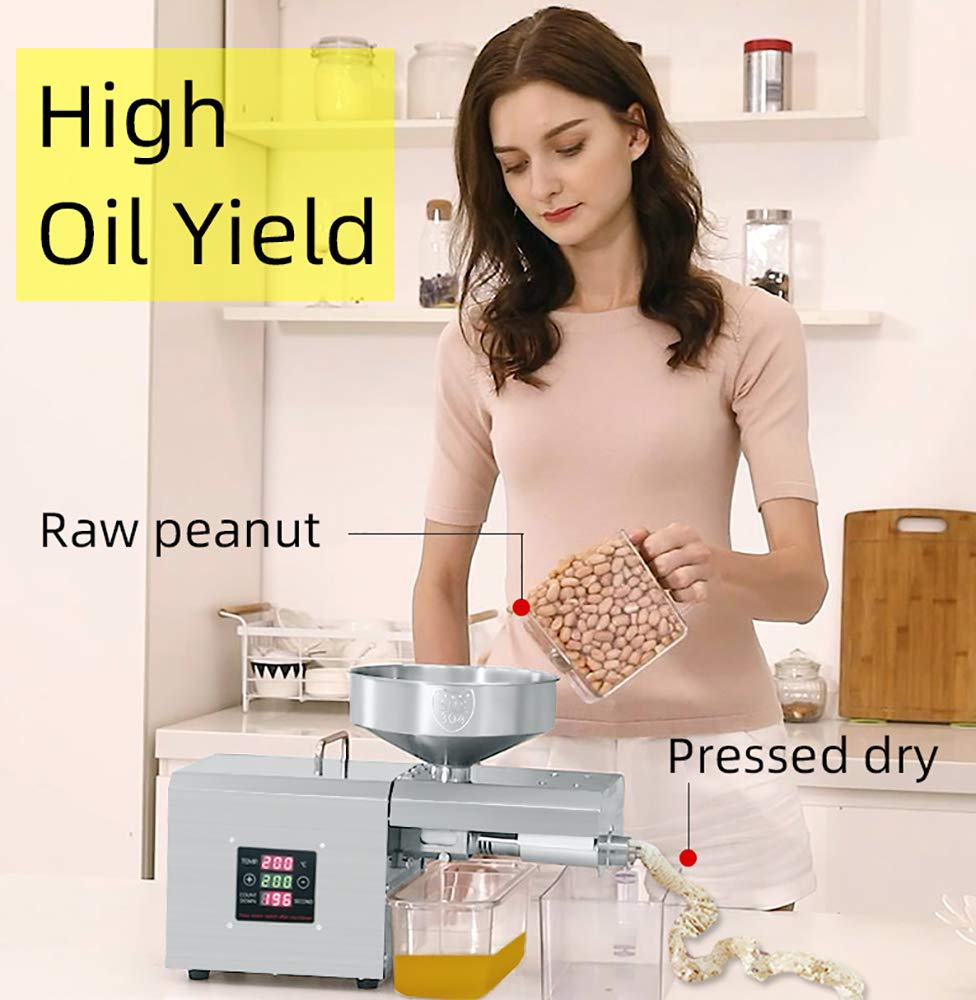 CGOLDENWALL Household Oil Press Machine Automatic Oil Extractor Organic Oil Expeller Electric Oil Presser Pressing Intelligent Control Panel Food Grade Stainless Steel (220V)
