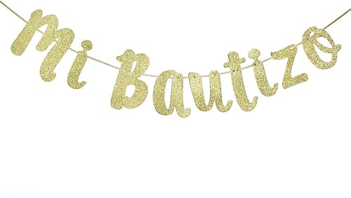 Pancarta de banderines con purpurina de “Mi Bautizo”, para decoración de bautizo, primera comunión (dorado)