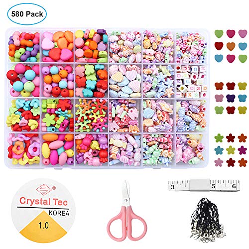 DaskFire 580 Stück DIY Perlen Set Schmuckbastelsets für Kinder Perlenset Schmuck Bastel Kit für Kinder DIY Armbänder, Halsketten,Lernspielzeug(24 Farben)