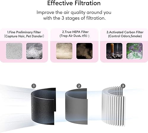 Miniatura 3 de AZEUS Purificador de aire para el hogar, el filtro HEPA captura el 99.97% de polvo y humo, sistema de filtración de 3 etapas, ayuda a promover un