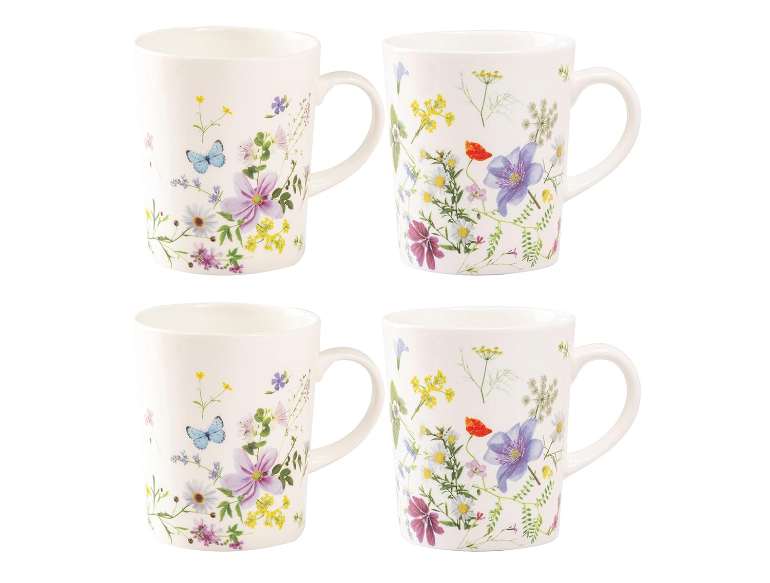 Gracie Bone China Wild Meadow Set of 4 Mugs, 12-Ounce