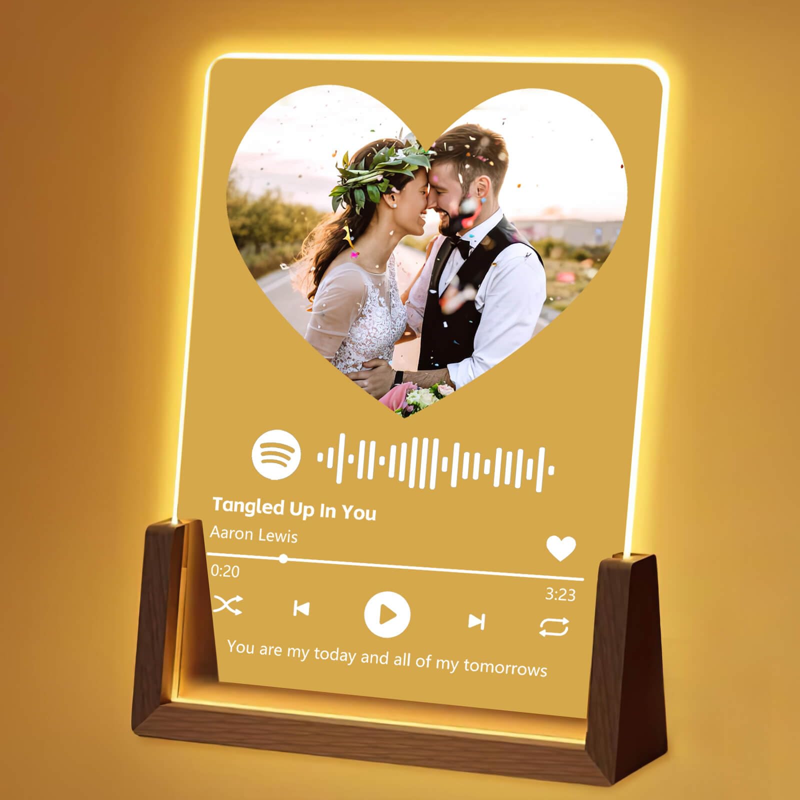 Personalised Acrylic Spotify Plaque with Photo & LED – Custom Scannable Spotify Code Music Gift for Couples, Valentine’s Day & Anniversary