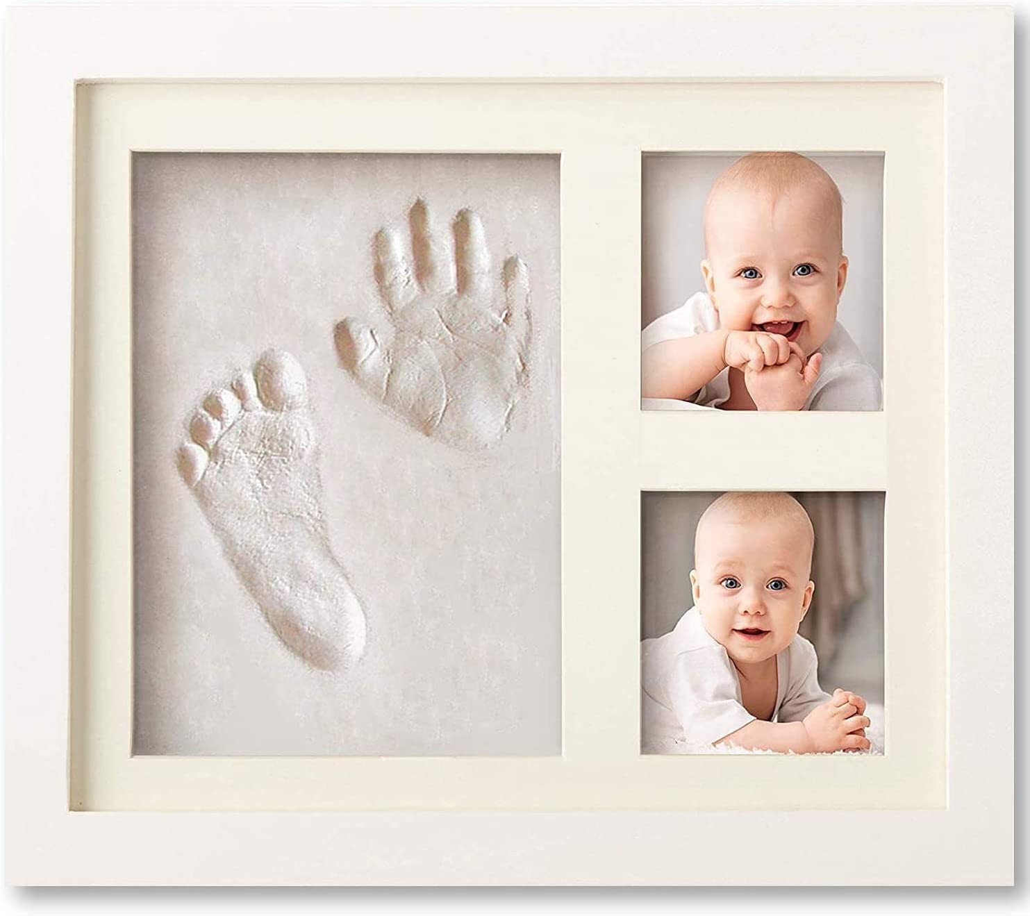 Jaffiust Baby Clay Handprint Footprint Kit Picture Frame,Perfect for Baby Gifts, Memory Photo Frame - Newborn Baby Keepsake Frames Plaster Kit Photo Frame (White Photo Frame White Clay)