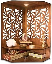 HNA GIFTING Beautiful Corner Wooden Pooja Stand Mandir for Home Temple for Office Puja Mandir for Home Wall with LED Spot Light Product (H- 17, L- 10, W-15 Inch)