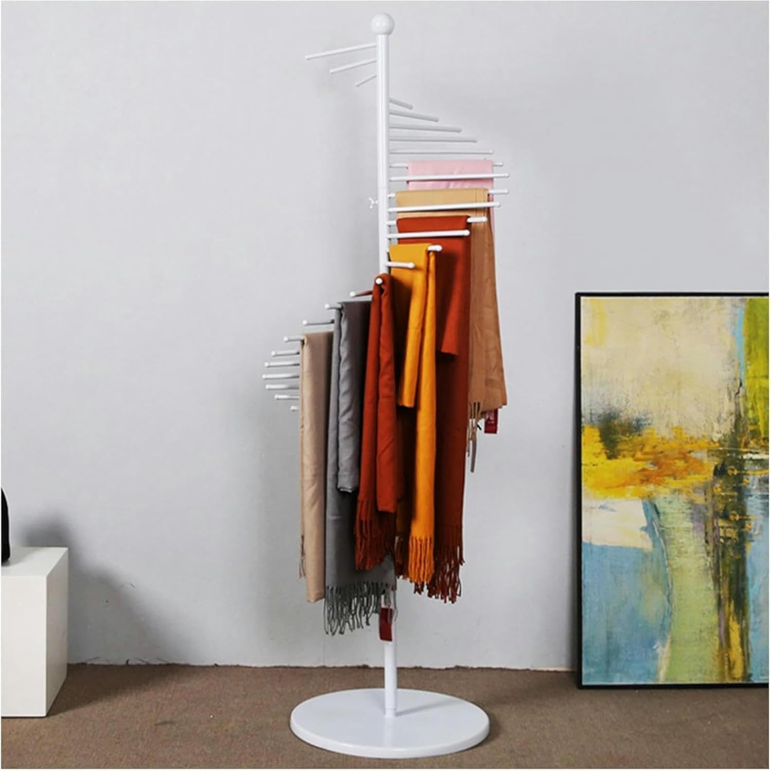 Metal Scarf Holder Display Stand Accessory Organizer Rack with Spiral Design for Space Saving Clothing Store Ribbon Organizer Rack with Hanging Bar