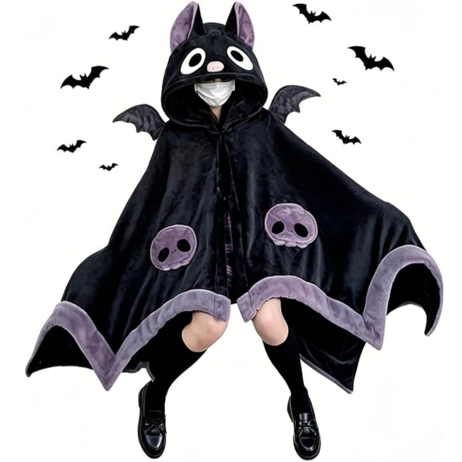 Adorabile felpa con cappuccio a forma di pipistrello per Halloween, con orecchie e ali in 3D