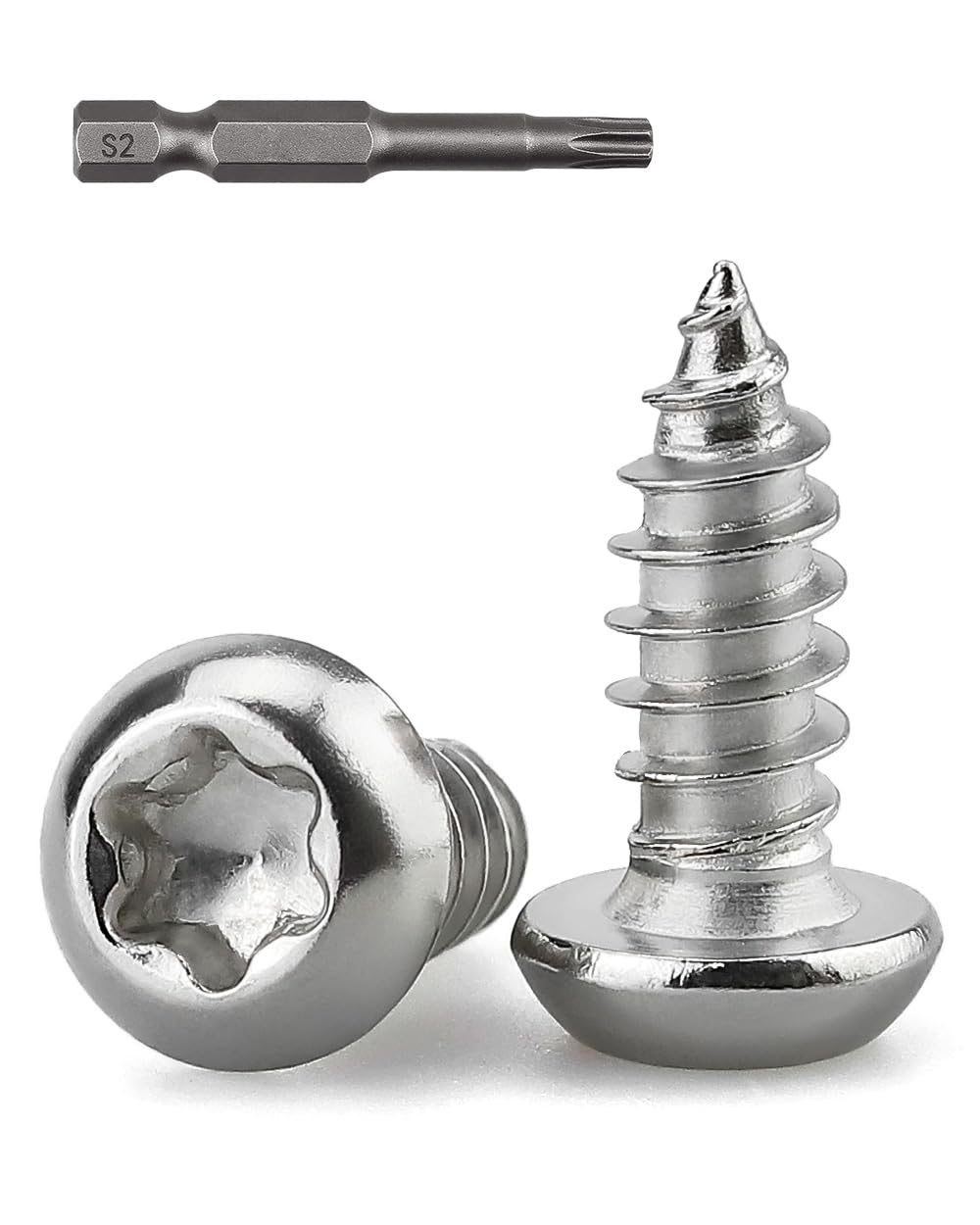 EASTLO M3.5 x 8mm Button Torx Head Sheet Metal Screws, 304 Stainless Steel 18/8 Self Tapping Wood Screws, 100-Piece Kit with T15 Torx Bit Included