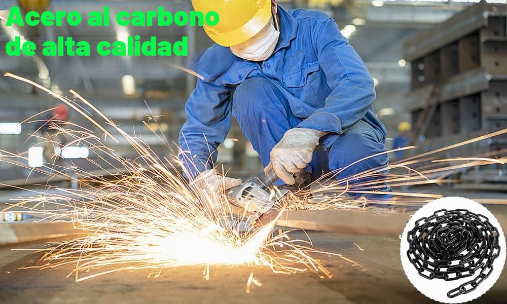 Cadena Negra de 10m 3mm, Cadena de Seguridad para Colgar de Cercas, Cadena para Columpios, Cadena para Sillas Colgantes, Cadena para Lámparas, Cadena para Perros, Cadena Articulable, Cadena para Secar