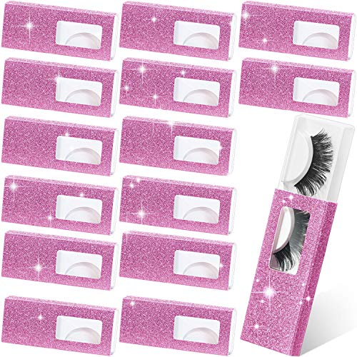 50 Pieces False Eyelash Packaging Box Empty Eyelash Case Glitter Paper Plastic Eyelash Storage Box False Lashes Holder Storage Box with Lash Tray for Women Girls Makeup False (Pink)