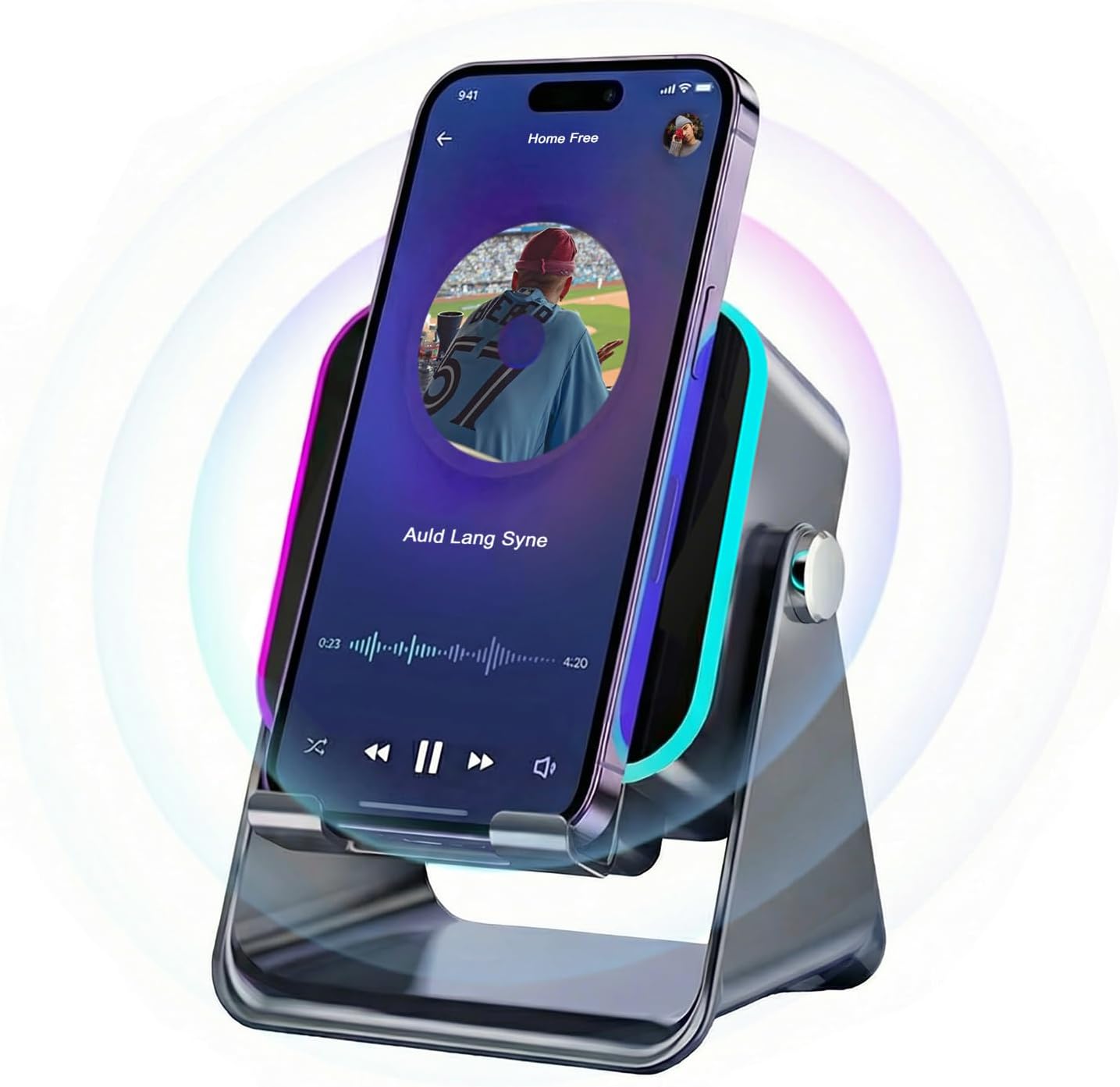 5-in-1 Bluetooth Speaker with Wireless Induction & Phone Holder, 5000mAh Battery, RGB Ambient Light, 360°Rotation, Hi-Fi Sound, Fast Bluetooth 5.3, Compatible with Smartphones/Tablets (Black)
