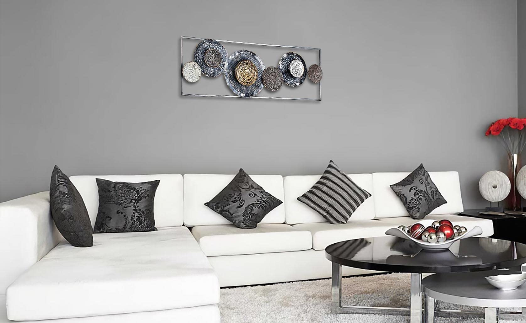 Kobolo Wandbild Wanddeko Metallbild 3D-Bild BLOSSOM 31x91 cm Anthrazit