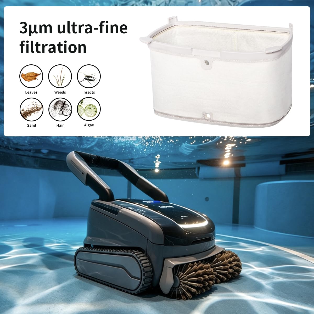 1 Stück Waschbarer Ersatz-Ultrafein-Filterbeutel für Aiper Scuba X1 Pro Roboter-Poolreiniger(nur Filtertuch, ohne Rahmen)