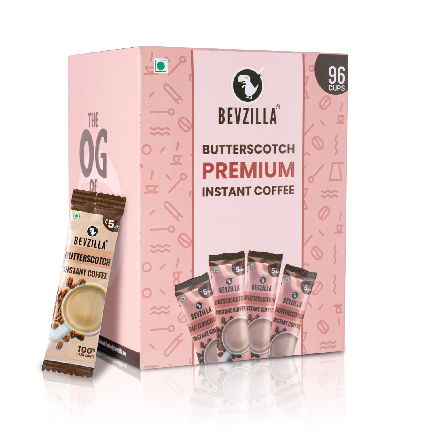 Bevzilla 96 Instant Coffee Powder Sachets (Butterscotch) - 192 Grams| Hot & Cold Coffee| Makes 96 Cups| Arabica Coffee| Best For Espresso, Latte, Cappuccino