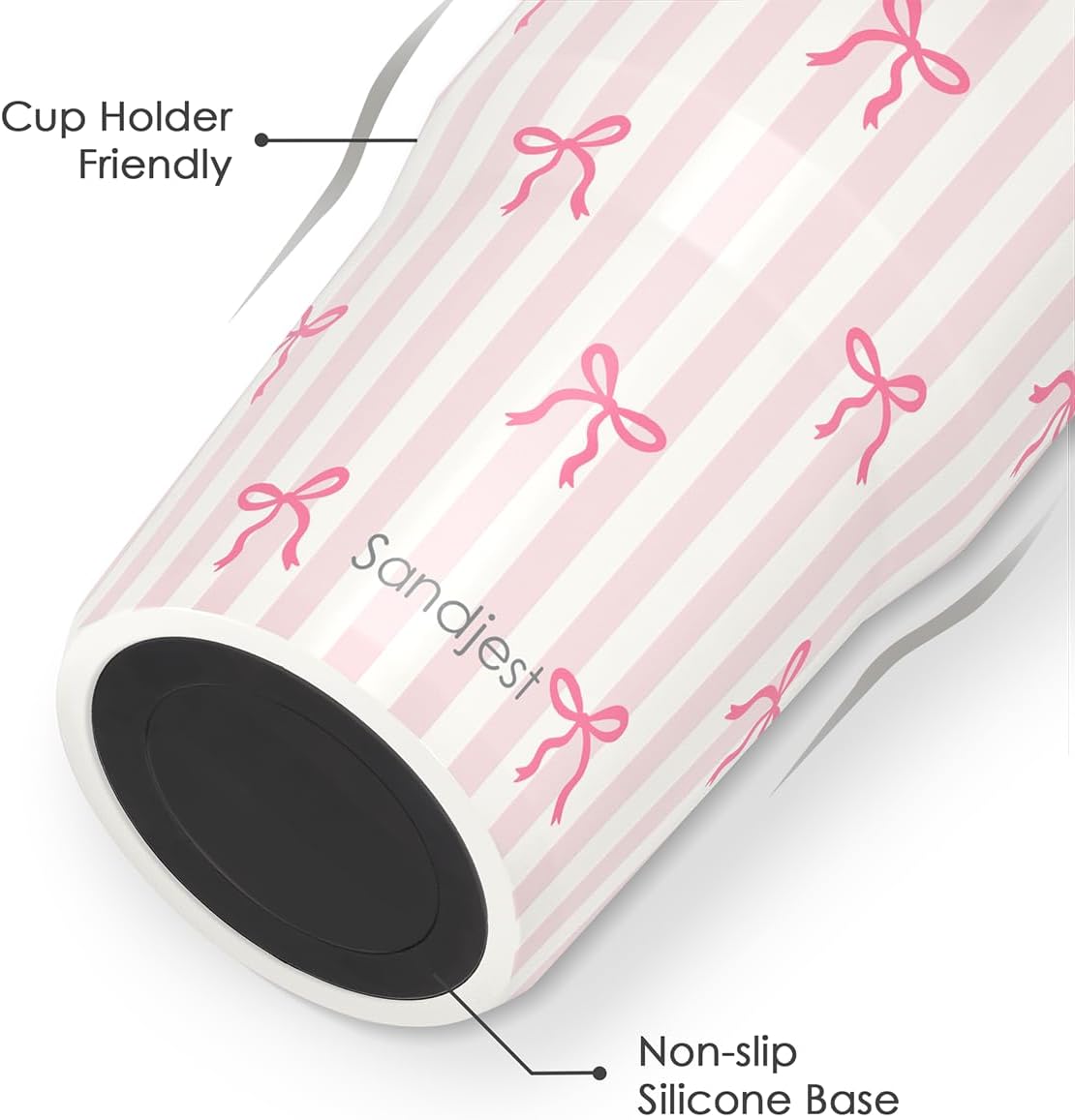 SANDJEST Bow Stainless Steel Straw Lid Tumbler 30oz with Carry Handle for Women Girls, Aesthetic Insulated Travel Coffee Cup, Gift for Sports Workout Christmas Birthday