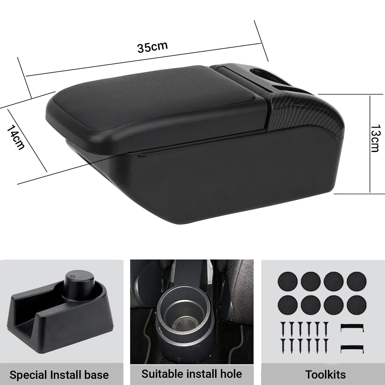 YJYWZH Armlehne für SEAT Ibiza 6J 2008-2017 Mittelarmlehne mit USB Schwarz | Mittelarmlehne für Mittelkonsole, 4 USB + 2 USB-C, Doppelstauraum, Verschiebbare Armauflage, Getränkehalter und Handyhalter