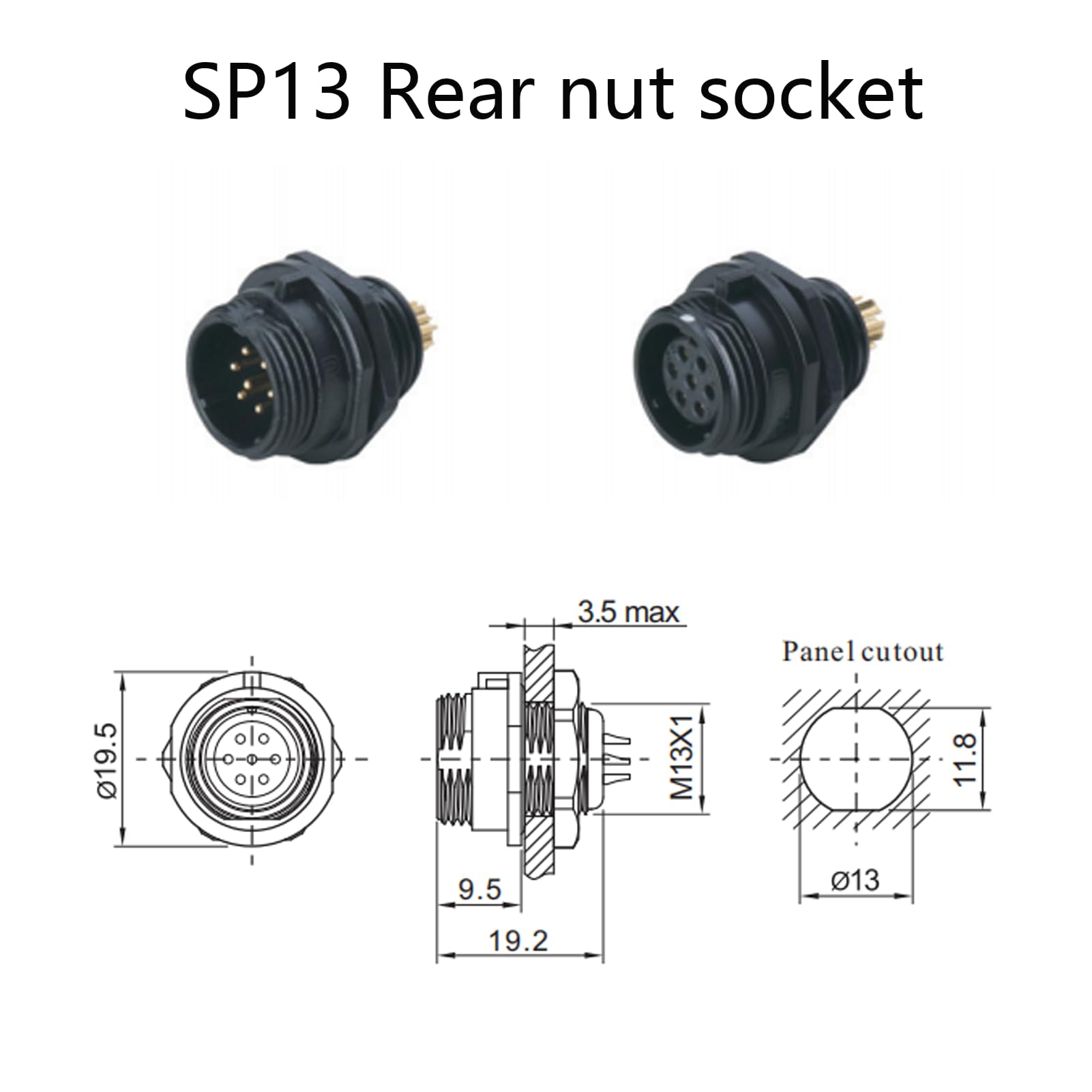 SP13 2 Poli Connettore Aeronautica IP68 Impermeabile 2 Pin Maschio Femmina 250V 13A