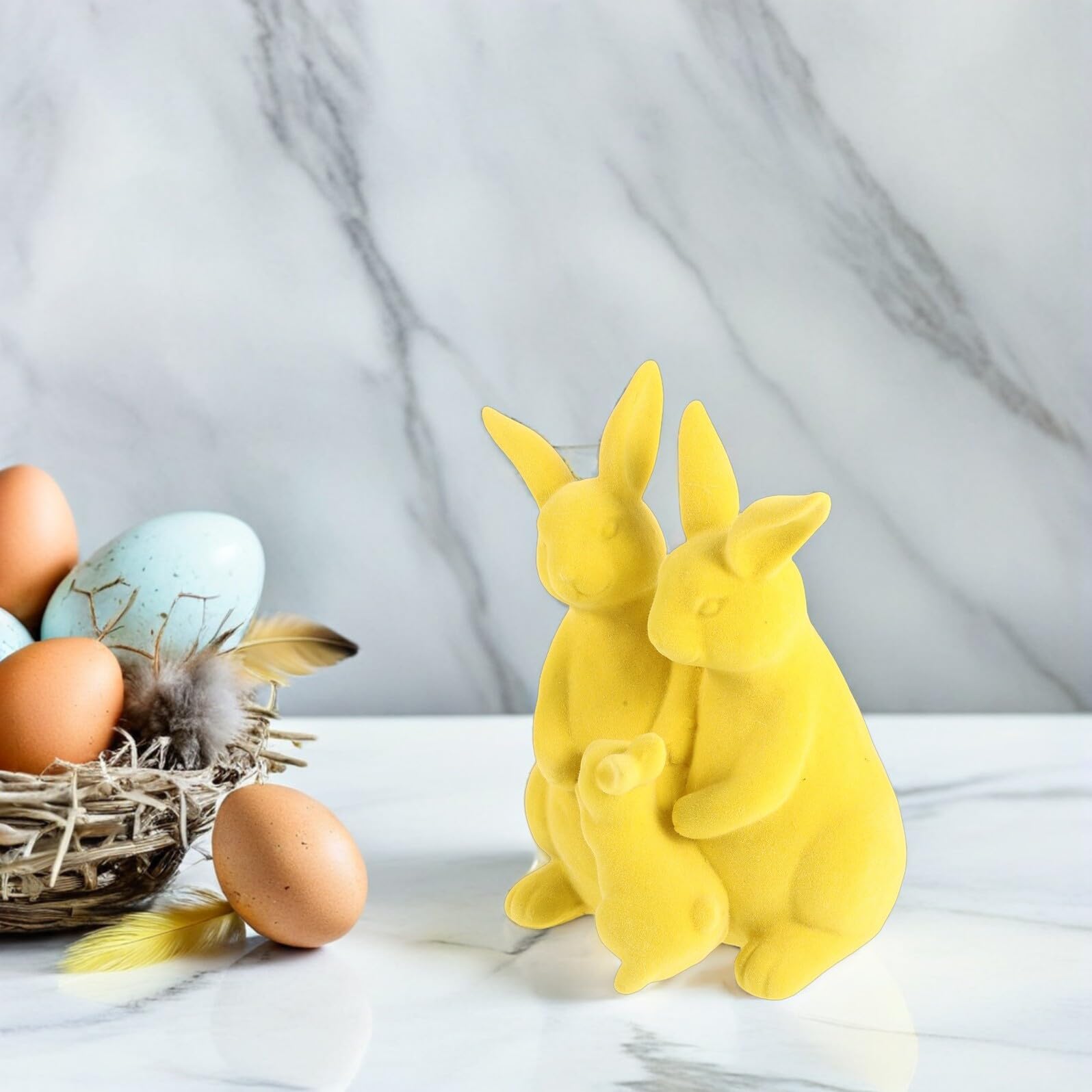 Zerodeko Estatuas de Conejos Amarillos de Resina para Decoración de Mesa de Pascua Tacto y Fácil Limpieza, Ideales para Hogar y Salas en Temporada de Flores