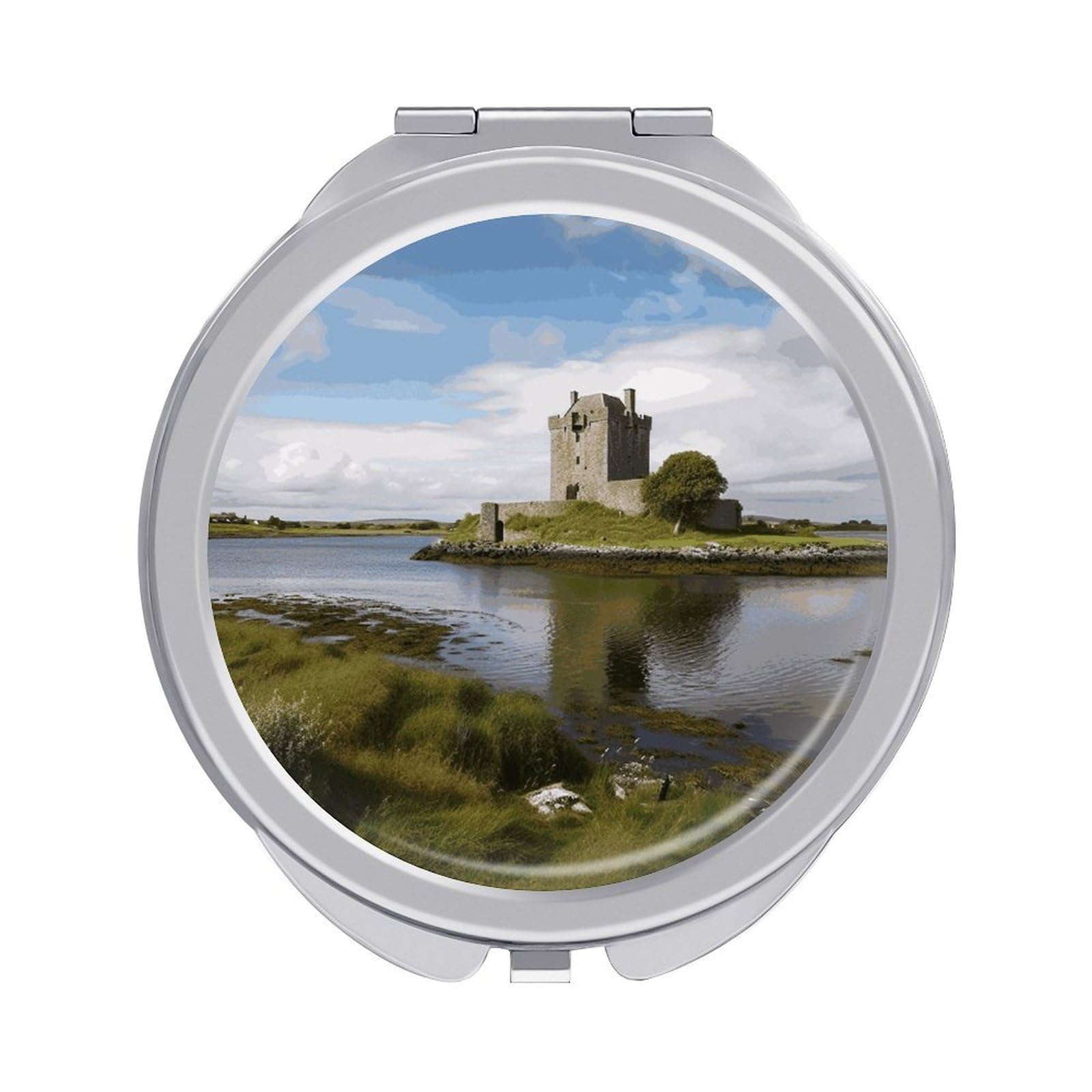 VstaDank View of The Dunguaire Castle Compact Mirror for Purses Round Fashion Travel Makeup Mirror 2X /1x Magnifying Double Sides Mini Mirrors Portable Pocket Mirrors for Handbag Purse Women Gift