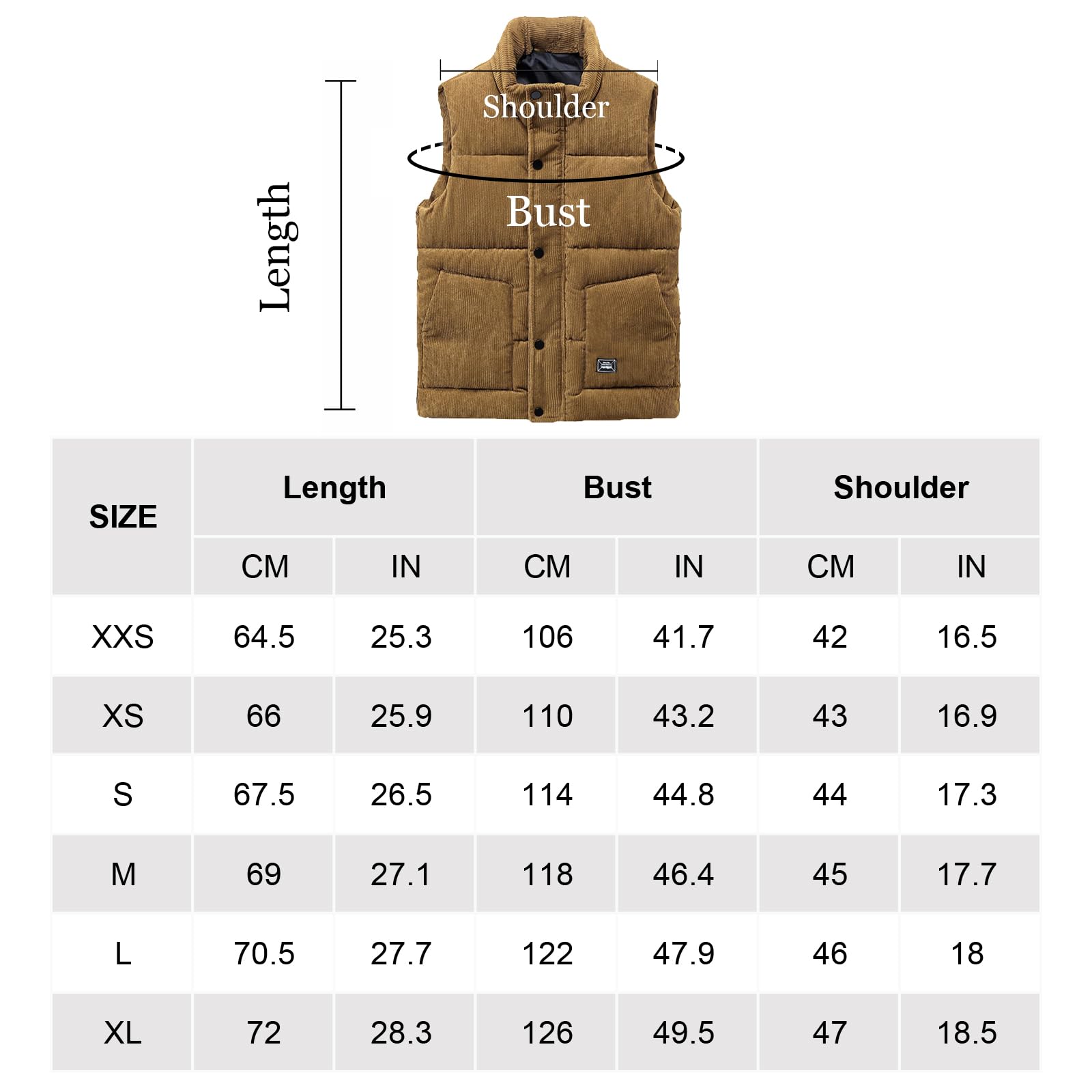 GIBZ Gilet Matelassée en Velours Côtelé Homme Veste Doudoune Matelassée sans Manches Blousons Extérieur Chauds pour Hiver Travail