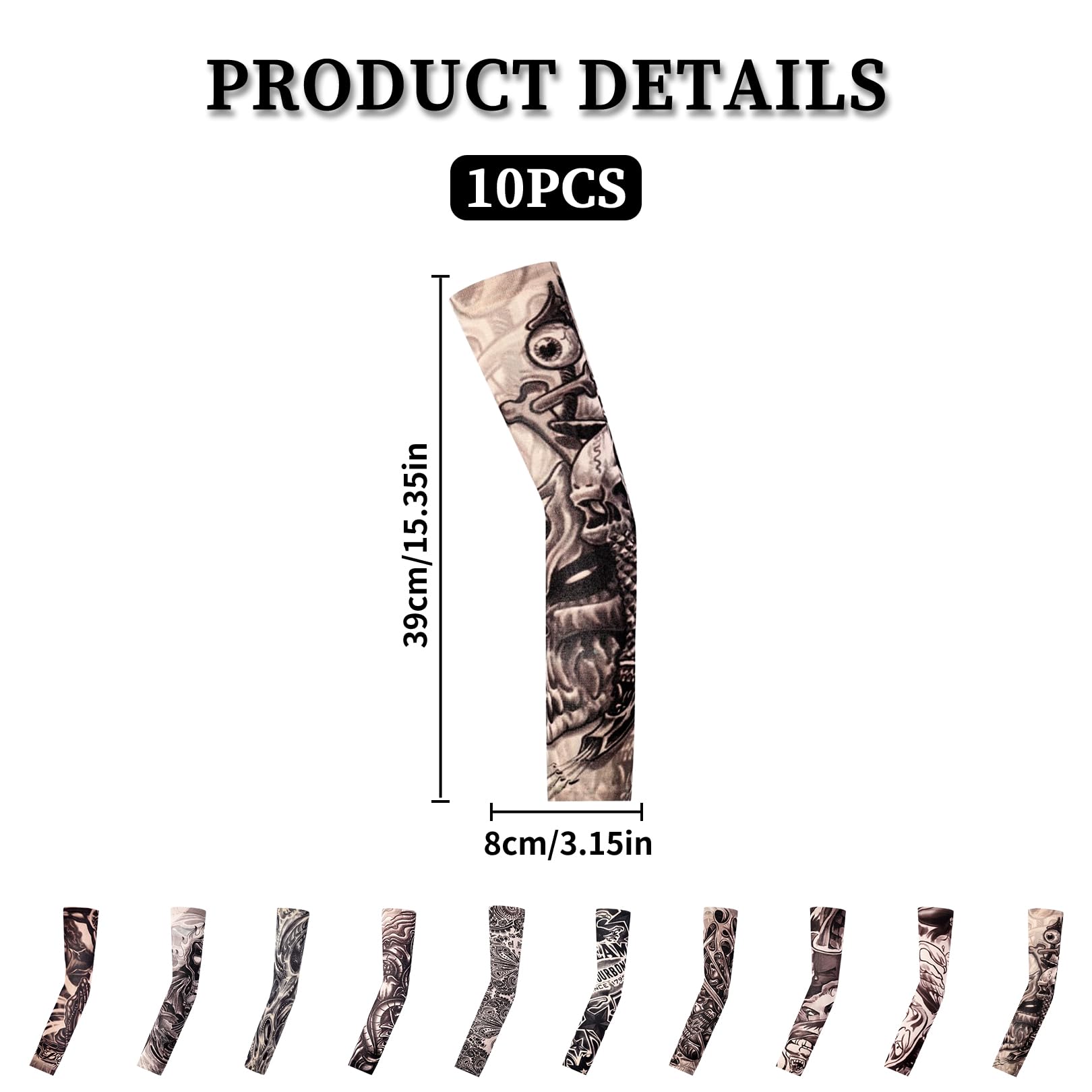 10 Pcs Fake Tattoos Sleeves for Men,Art Arm Fake Tattoo Sleeves Cover For Men/Women - Image 2