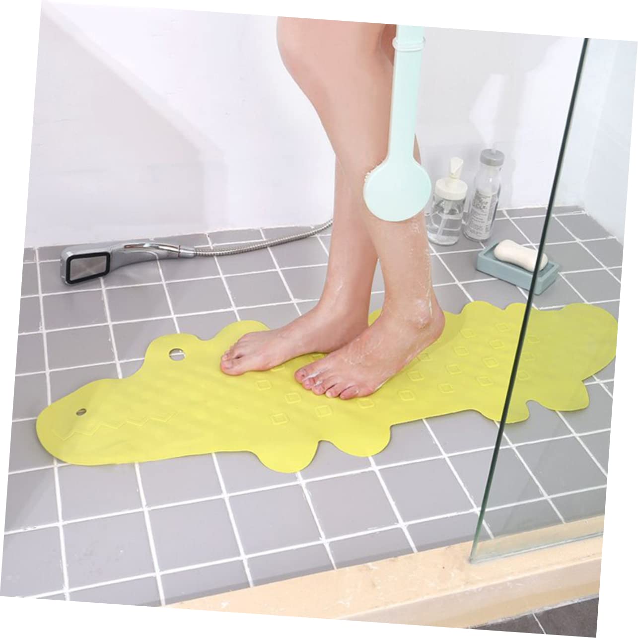 Hohopeti Tappetino Antiscivolo da Doccia e Bagno Animale Coccodrillo Verde Ventose Potenti Massaggiante Morbido PVC per Casa Hotel Spa