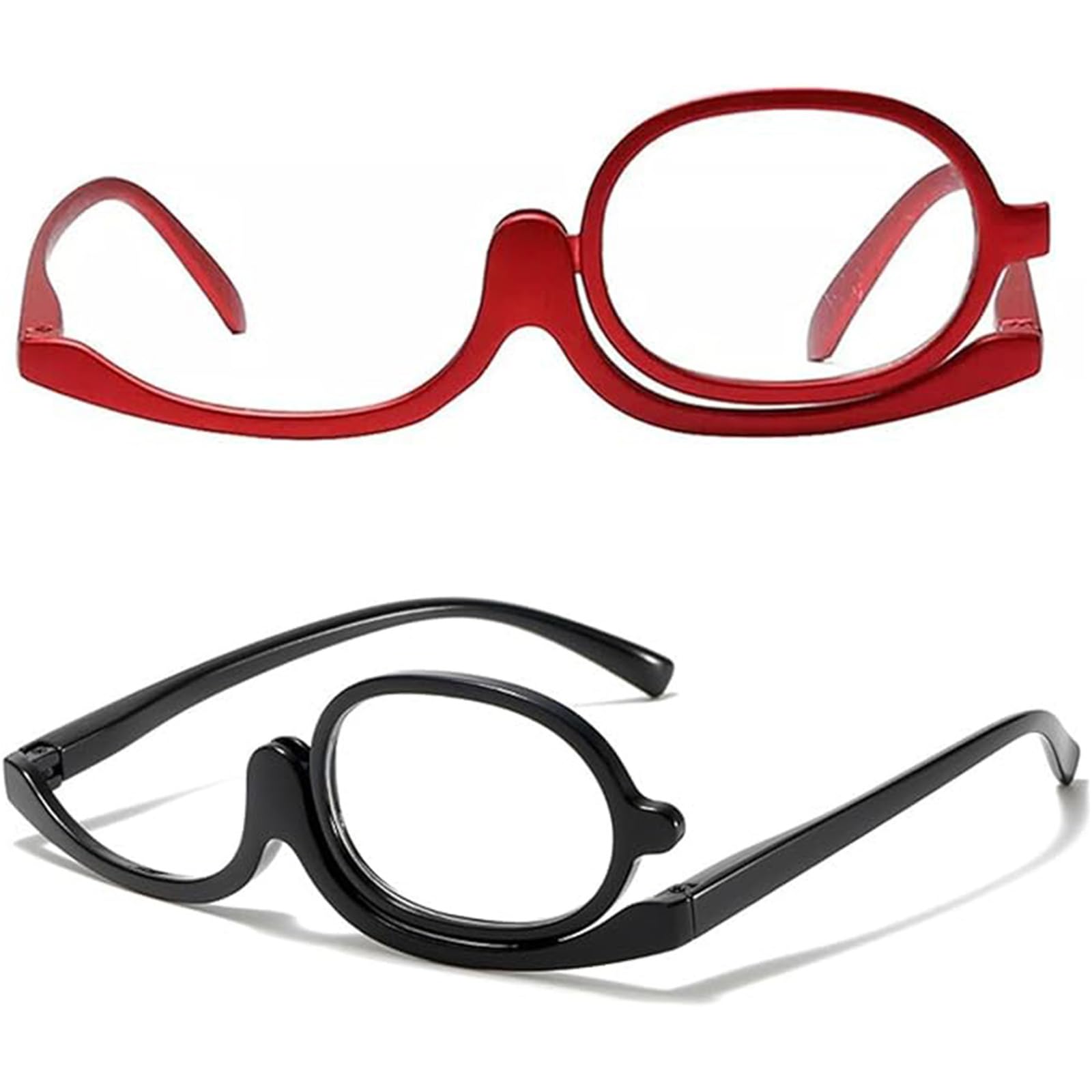 Sgethch Women's Black,Red 2 Pcs Make Up Glasses,Magnifying Makeup Glasses (+2.50, +3.50),Makeup Reading-Glasses With Rotatable Flip-Down Lens,For Girls Magnifying Cosmetic Readers,Precision Application (Black,Red)