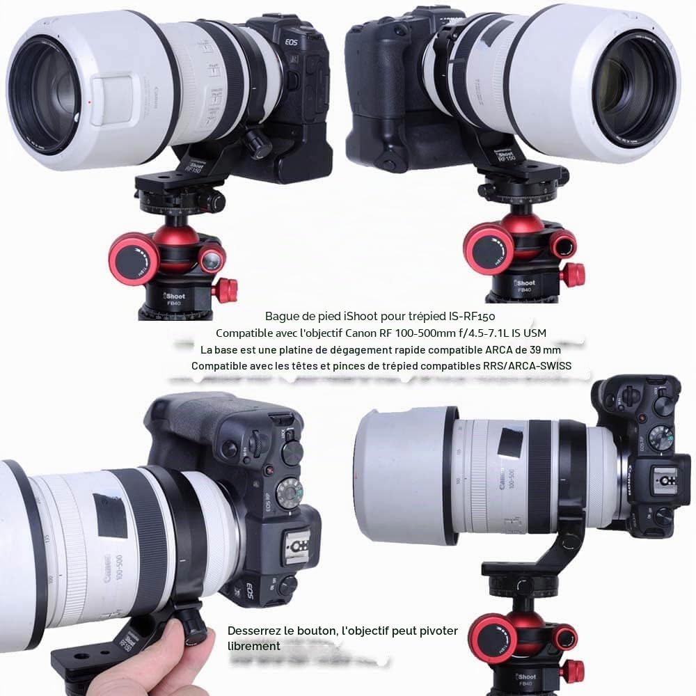 iShoot Bague de montage en métal pour trépied compatible avec Canon RF 100-500 mm f/4.5-7.1L IS USM, support d'objectif inférieur est Arca-Swiss Fit à dégagement rapide avec rainure à queue d'aronde