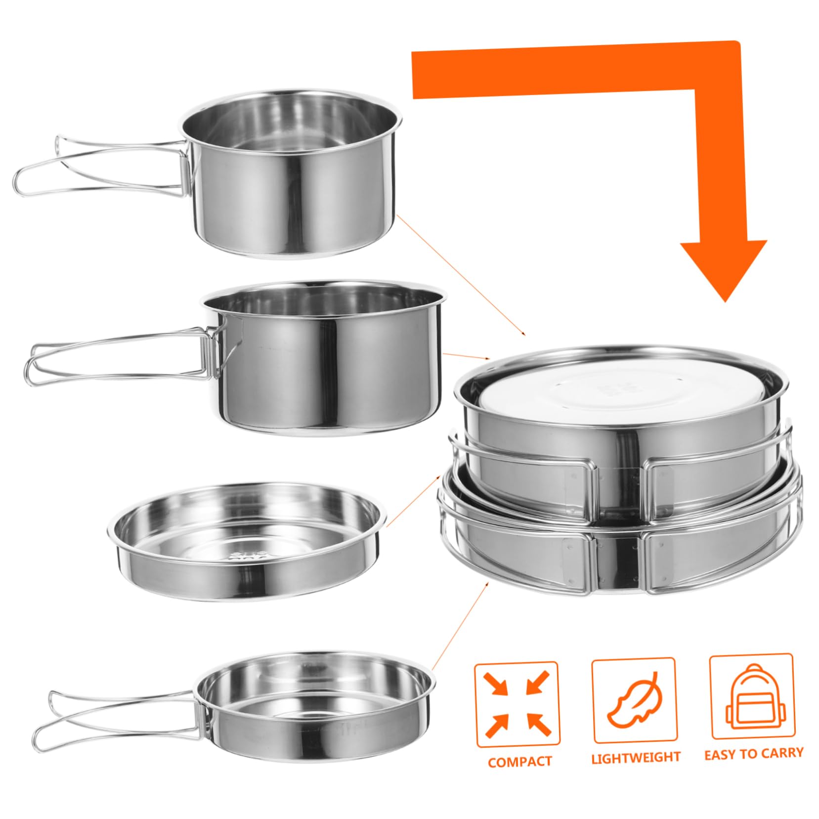 NULYLU Portable Stainless Steel Outdoor Cooking Pot Pan Set Set of 4 Cooking Utensils Designed for Camping Outdoor Use