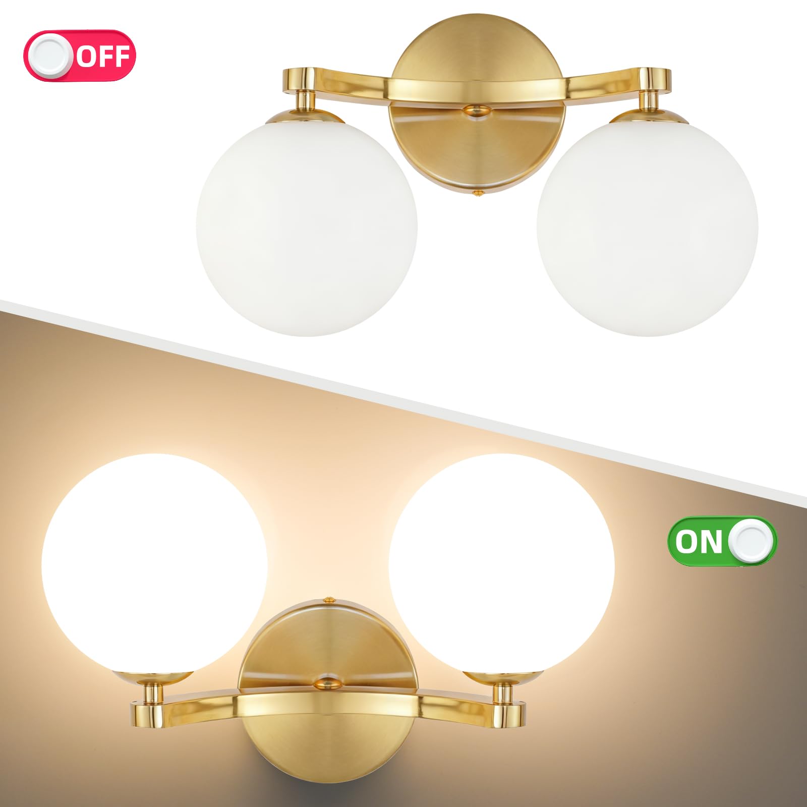 MantoLite Applique murale LED contemporaine avec deux abat-jours sphériques, lampe de lecture/miroir, comprend 2 ampoules G9