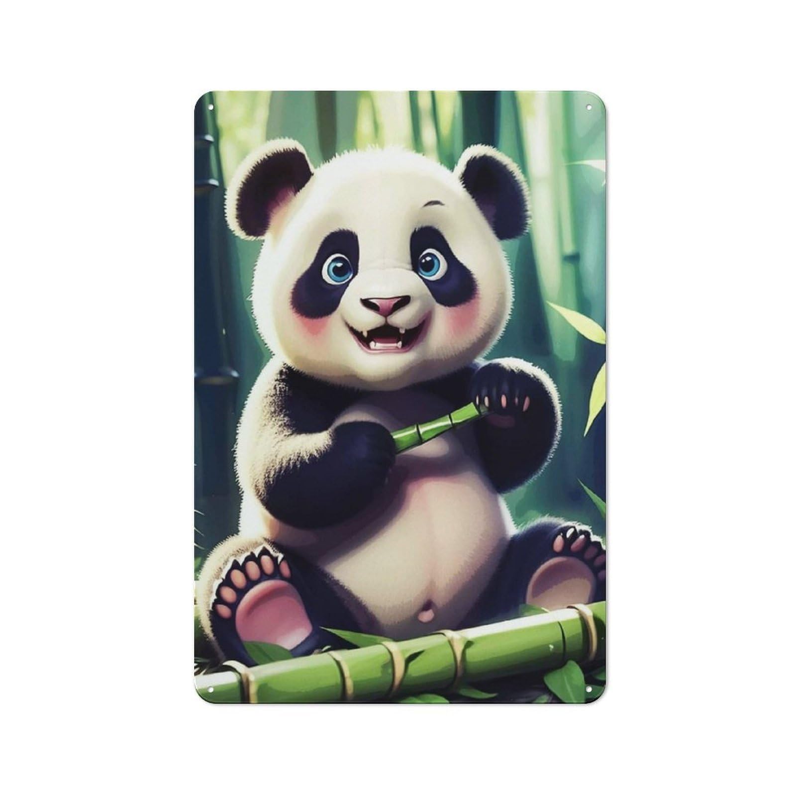 Junmoney Baby Panda Vintage Metal Wall Decor 30X20cm, Vintage Tin Sign For Bakery, Diner, Cafe Or Family Room