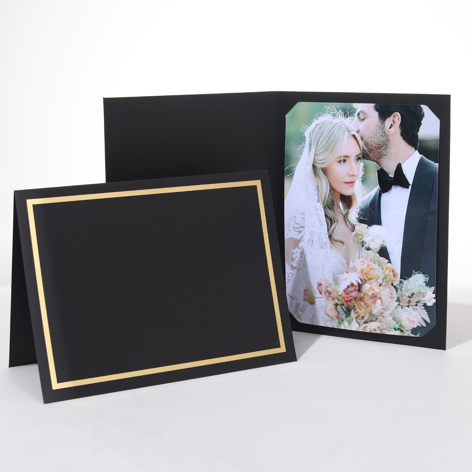 Lot De 150 Dossiers En Carton Pour Cadres Photo, Cartes De Vœux, Cartes De Vœux Pour Portraits, Noël, Mariage, Remise De Diplôme (10,2 X 15,2 Cm, Noir Et Doré