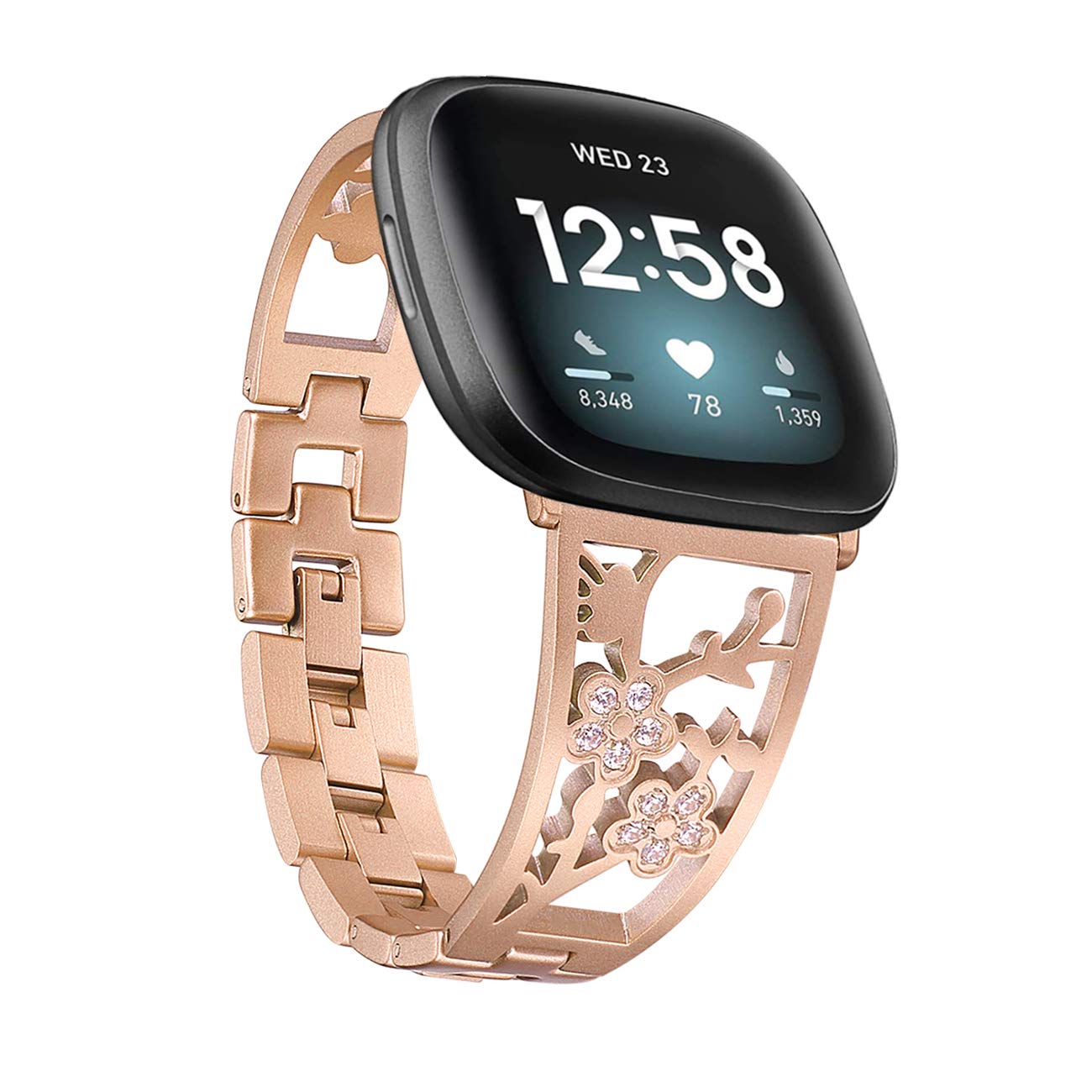 Photo 1 of Mtozon Stainless Steel Bracelet Compatible with Fitbit Sense 2/Sense/Versa 4/Versa 3, Women Bling Replacement Bands Dressy Luxurious Wristbands for Ladies, Copper Gold