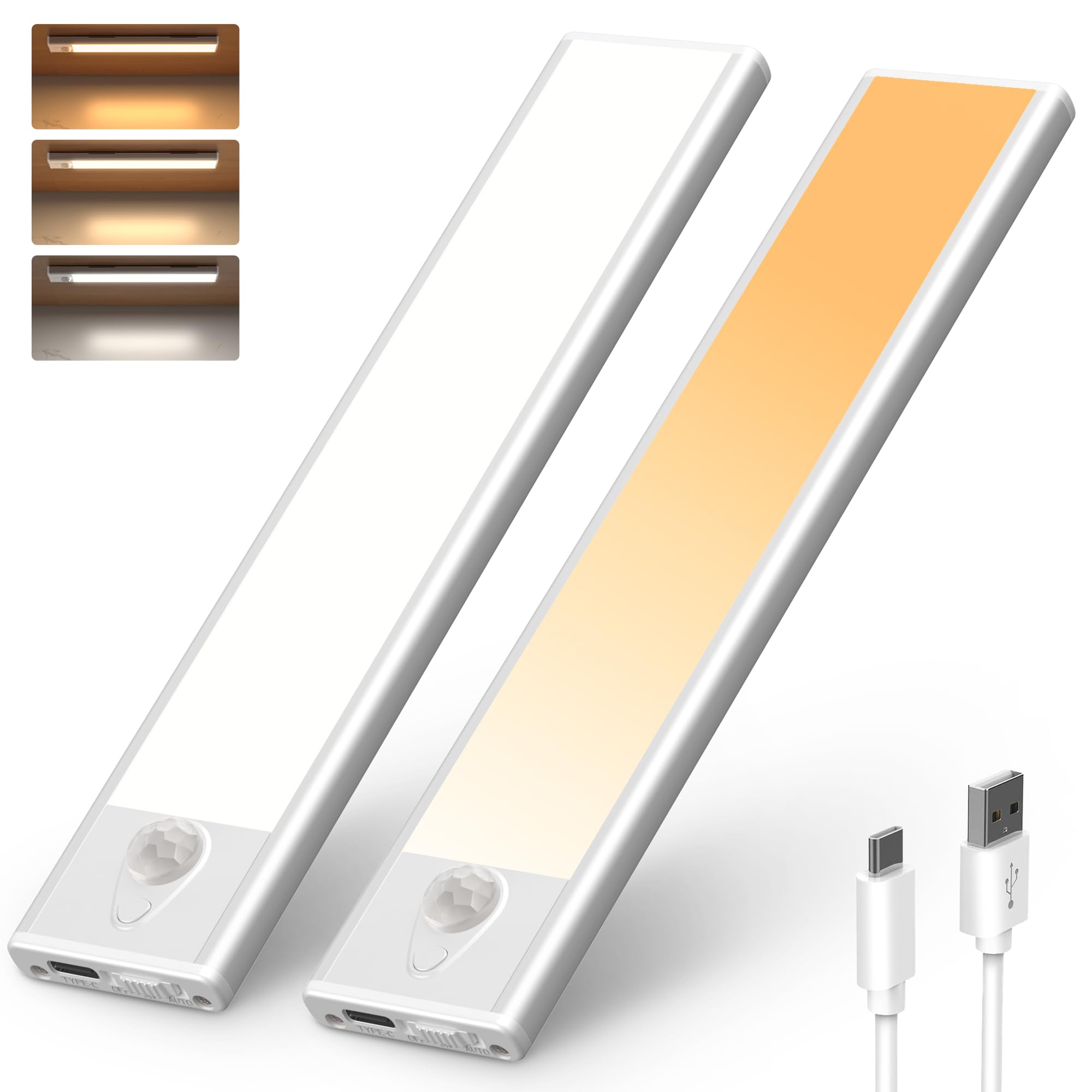 78 LED Motion Sensor Lights Indoor(20cm), 2 Pack Wireless Under Cabinet Light with 2 Sensor Mode and 3 Color Temperature, Closet Light with Magnetic Strip for Wardrobe,Kitchen,Stairs,Hallway