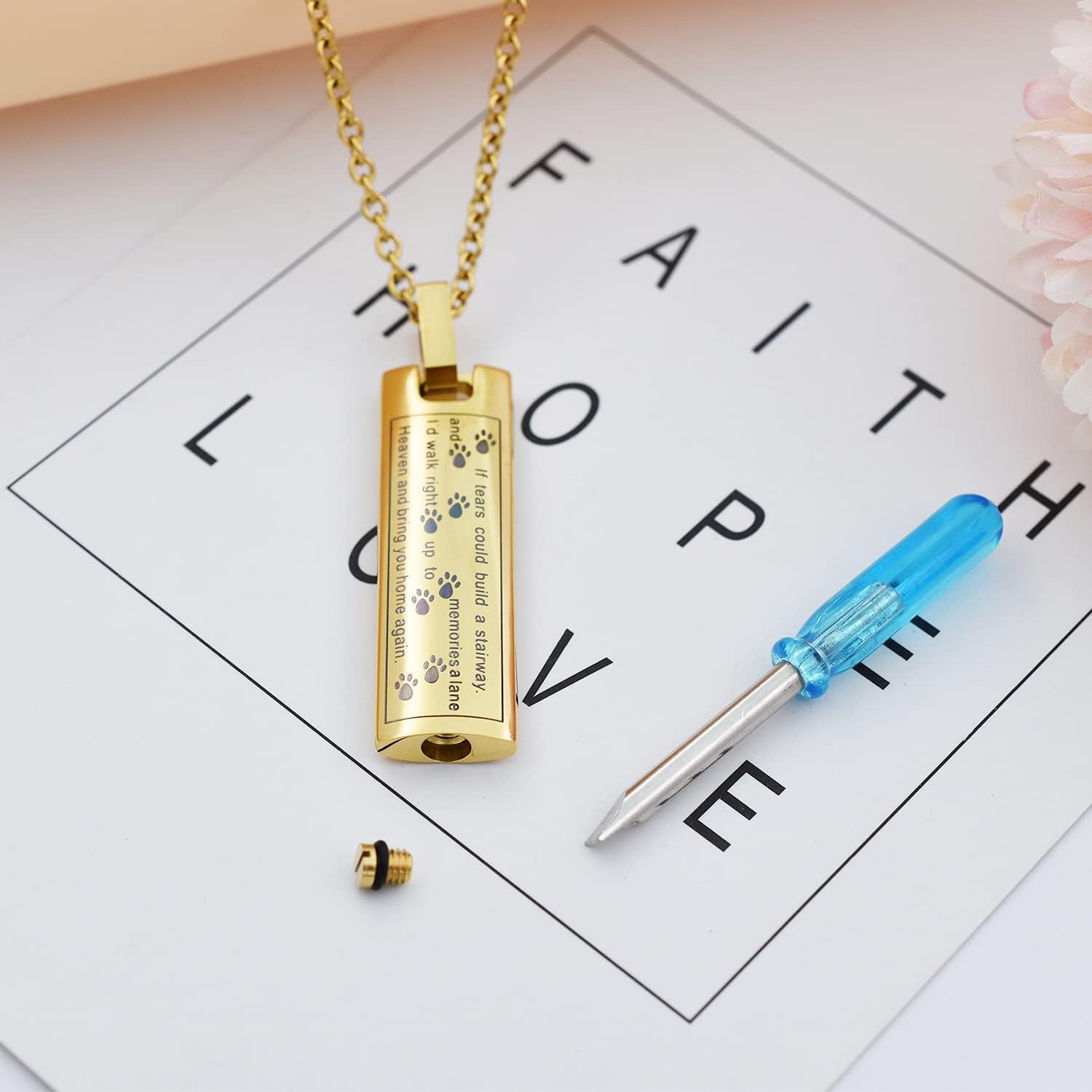 Pet Cremation Jewelry for Dog/Cat Ashes Paw Print Keepsake Memorial Jewelry Stainless Steel Rectangle Cremation Ashes Urn Necklace - Image 3