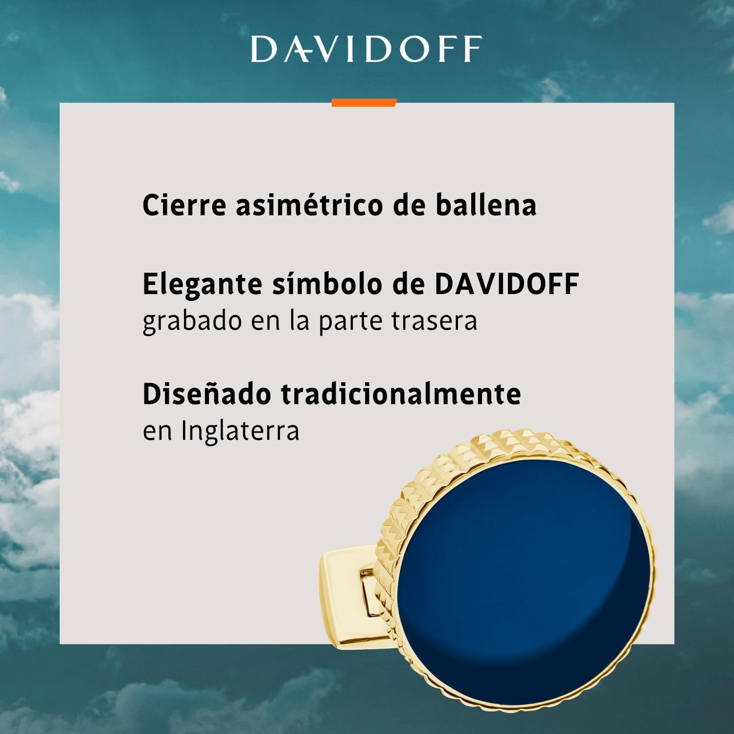 DAVIDOFF PARIS Cufflinks - Gemelos dorados y azules - de oro redondos para hombre con diseño guilloché - para camisas en latón bañados en oro esmaltado en azul – bodas y eventos