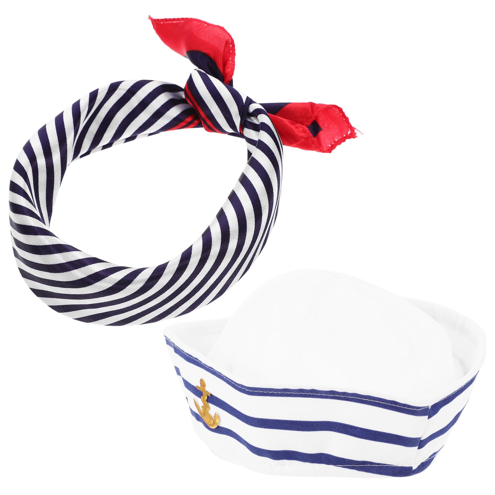 WOFASHPURET 1Set Sailor Captain Costume Hat Scarf Nautical Style Outfit Accessory for Halloween Dress Up Comfortable Breathable Unique Photo Prop