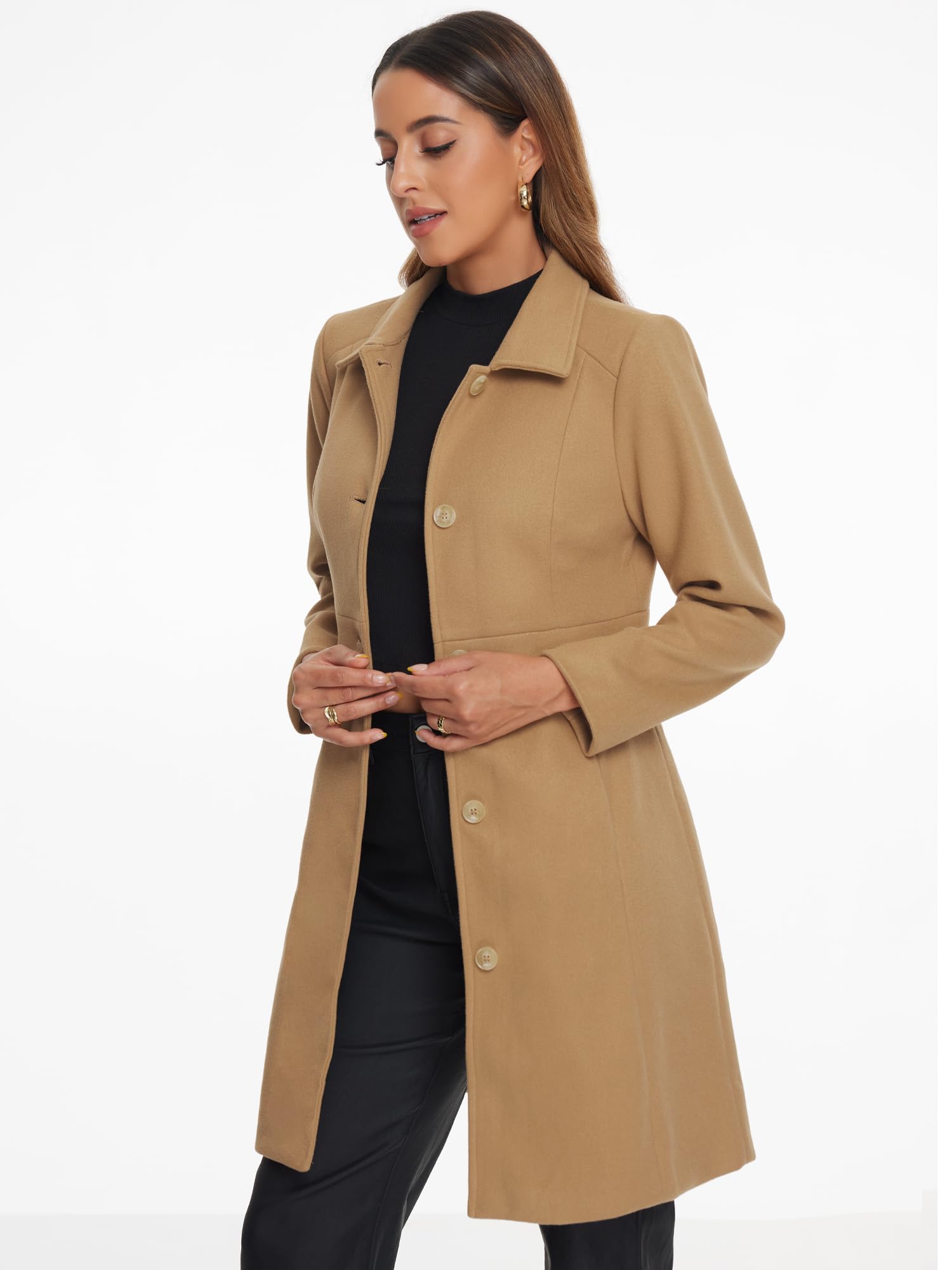 Allegra K Abrigos de solapa para mujer, con botones, botonadura simple, manga larga, elegante abrigo de invierno