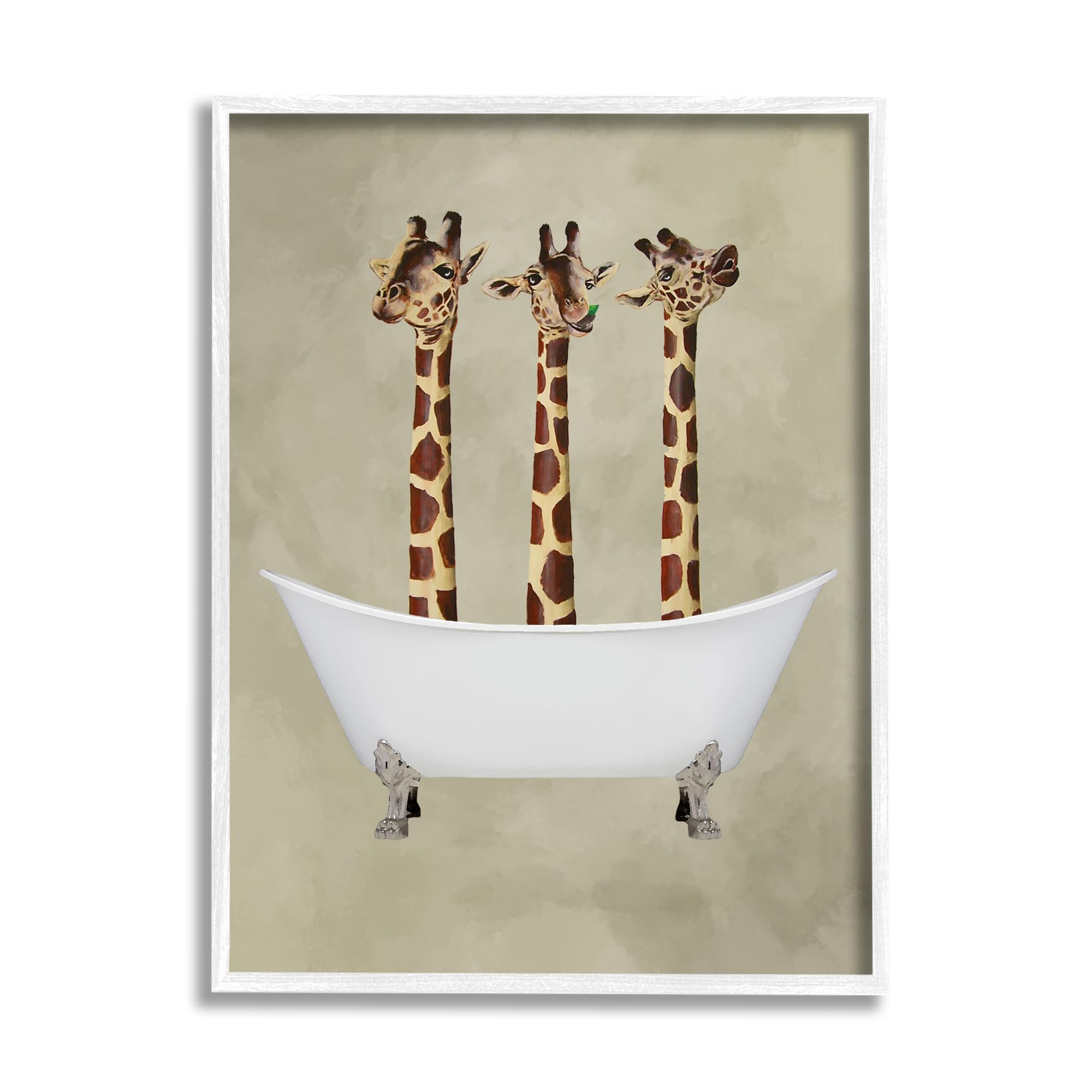 Stupell Industries 'Three Giraffes in A Bathtub', Framed Giclee Art, White, 16 x 20 Inches, Easy to Hang and Sturdy, Made in USA, by Coco de Paris