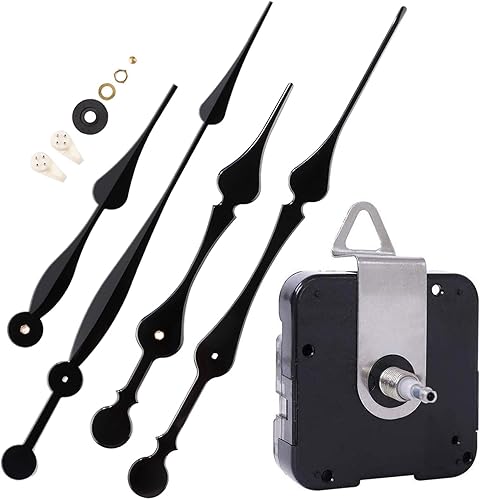 Kit de mecanismo de reloj de eje largo de alto par con 2 pares de agujas de pala de 12 pulgadas de largo, color negro (longitud total del eje 78